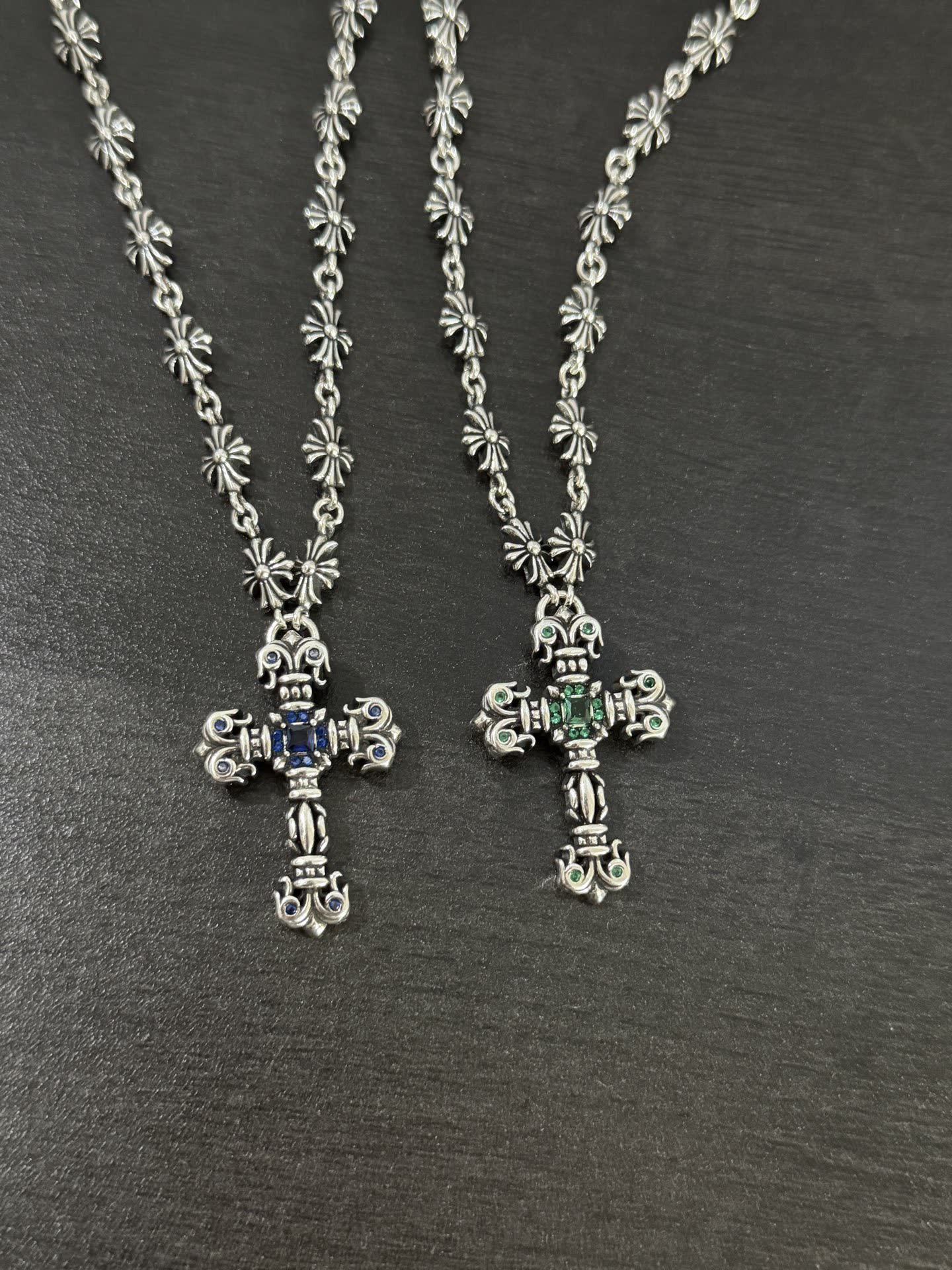 Chrome Hearts Silver Cross Pendant with Gemstones